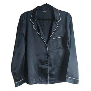 JESSICA Black & White Cobtrast Piping Satin Top Size M